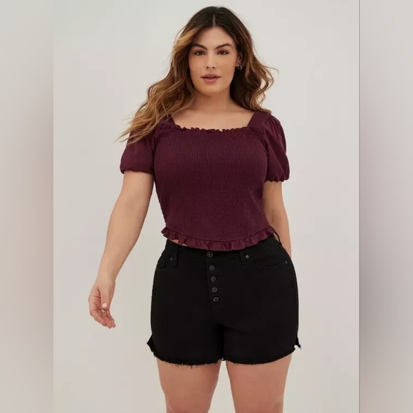 Torrid Short Sleeves Mocked Crop Top 3x New Purple Wine Tasting - Picture 3 of 11